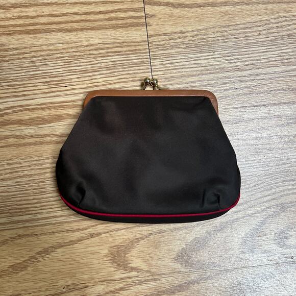 Dooney & Bourke Brown Nylon Leather Framed Kisslock Coin Purse with hot pink in - Picture 2 of 5